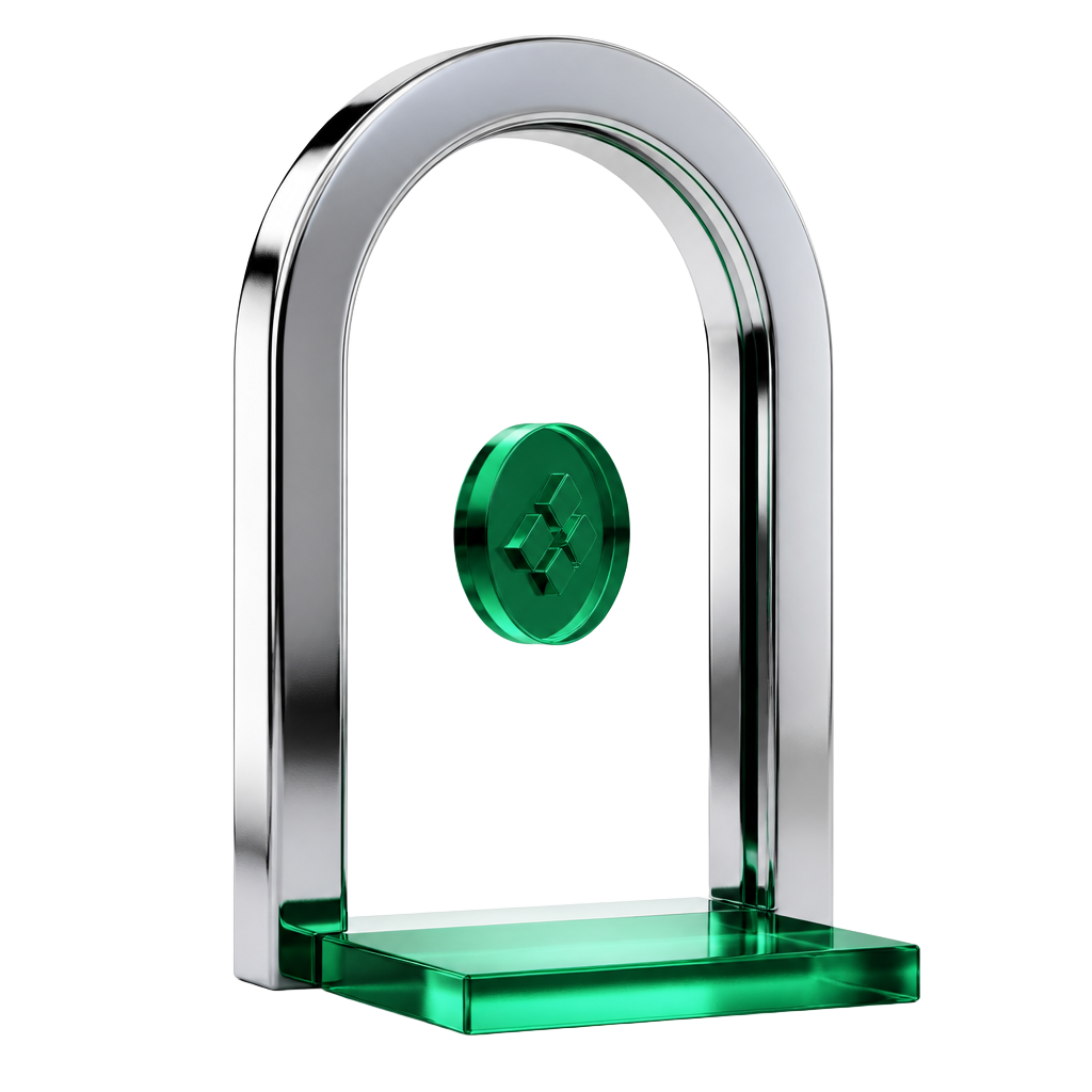 3D chrome archway with an emerald glass threshold